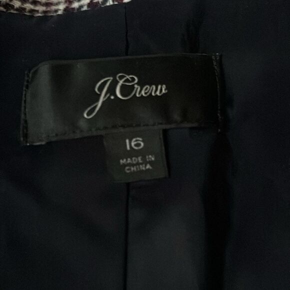 J. CREW Boyfriend Blazer Houndstooth Plaid Burgundy Shadow Size 16 / Pristine - Picture 10 of 10